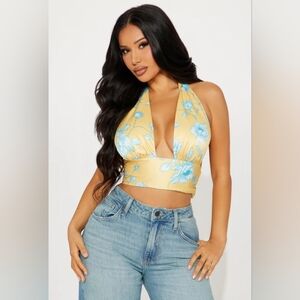 NEW! Fashion Nova Yellow and Blue Floral Crop Top